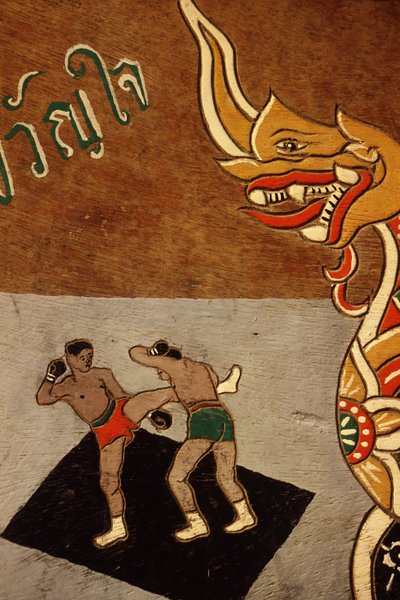 Decoration on an ox cart depicting Muay Thai by Thai School