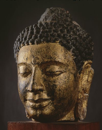 Giant Buddha Head with Closed Eyes, Srivijaya Style by Thai School