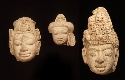 Heads, from Chedi Chula Pathom, Davaravati Period by Thai School