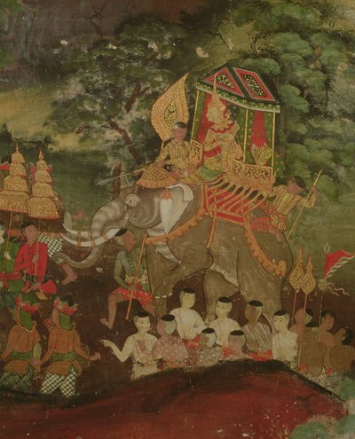 King Sanjaya on an Elephant, Wat Suwannaram, Dhonburi by Thai School