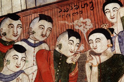 Lovers smoking (detail) by Thai School
