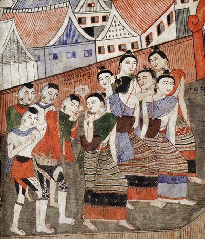 Lovers smoking (detail) by Thai School