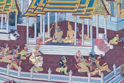 Mural depicting scenes from the Ramayana at Wat Phra Kaeo, the Royal Grand Palace, Bangkok, Thailand by Thai School