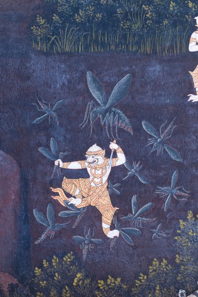 Mural depicting scenes from the Ramayana at Wat Phra Kaeo, the Royal Grand Palace, Bangkok, Thailand by Thai School