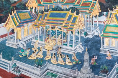 Mural depicting scenes from the Ramayana at Wat Phra Kaeo, the Royal Grand Palace, Bangkok, Thailand by Thai School