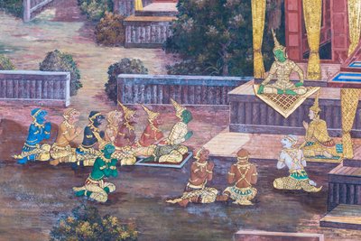 Mural depicting scenes from the Ramayana at Wat Phra Kaeo, the Royal Grand Palace, Bangkok, Thailand by Thai School