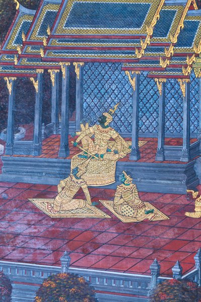 Mural depicting scenes from the Ramayana at Wat Phra Kaeo, the Royal Grand Palace, Bangkok, Thailand by Thai School