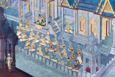 Mural depicting scenes from the Ramayana at Wat Phra Kaeo, the Royal Grand Palace, Bangkok, Thailand by Thai School