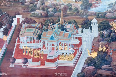 Mural depicting scenes from the Ramayana at Wat Phra Kaeo, the Royal Grand Palace, Bangkok, Thailand by Thai School