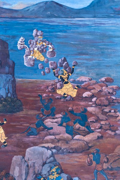 Mural depicting scenes from the Ramayana at Wat Phra Kaeo, the Royal Grand Palace, Bangkok, Thailand by Thai School