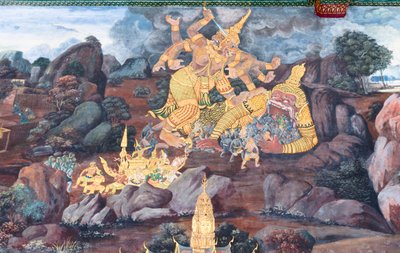 Mural Depicting Scenes from the Ramayana at Wat Phra Kaeo, the Royal Grand Palace, Bangkok, Thailand by Thai School