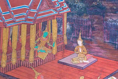 Mural depicting scenes from the Ramayana at Wat Phra Kaeo, the Royal Grand Palace, Bangkok, Thailand by Thai School