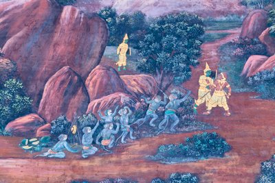 Mural depicting scenes from the Ramayana at Wat Phra Kaeo, the Royal Grand Palace, Bangkok, Thailand by Thai School