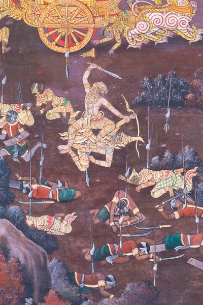 Mural depicting scenes from the Ramayana at Wat Phra Kaeo, the Royal Grand Palace, Bangkok, Thailand by Thai School