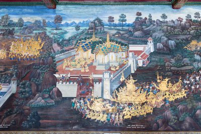 Mural Depicting Scenes from the Ramayana at Wat Phra Kaeo, the Royal Grand Palace, Bangkok, Thailand by Thai School