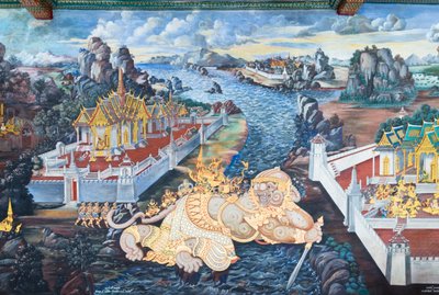 Mural Depicting Scenes from the Ramayana at Wat Phra Kaeo, the Royal Grand Palace, Bangkok, Thailand by Thai School