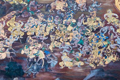 Mural Depicting Scenes from the Ramayana at Wat Phra Kaeo, the Royal Grand Palace, Bangkok, Thailand by Thai School