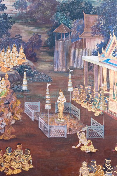 Mural Depicting Scenes from the Ramayana at Wat Phra Kaeo, the Royal Grand Palace, Bangkok, Thailand by Thai School