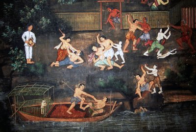 Murals with scenes from life of Buddha, Wat Suwan Dararam, Ayutthaya Historical Park (UNESCO World Heritage List) by Thai School