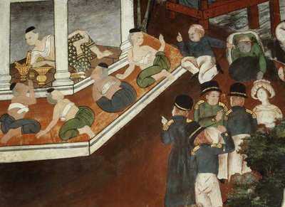 Palace Lady Receiving Muslim Merchants and Western Sailors, Rattanakosin School by Thai School