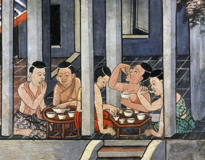 People Eating at Low Round Tables Called Kantoke, Mid 19th Century by Thai School