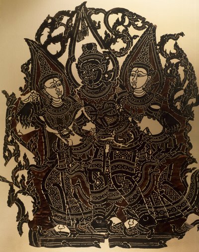 Scene from Nang Yai Shadow Puppet Theatre Representing Dasakantha and His Wives by Thai School