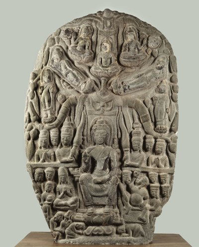 Stelae with Buddha and adoring deities, Davaravati Period by Thai School