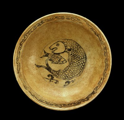 Stoneware dish with fish motif, Sukhothai period by Thai School
