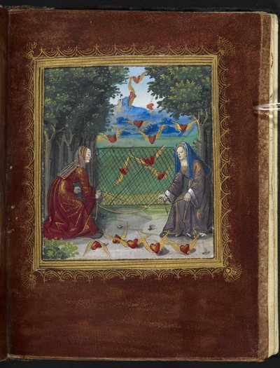 Maids and winged hearts, miniature from the 