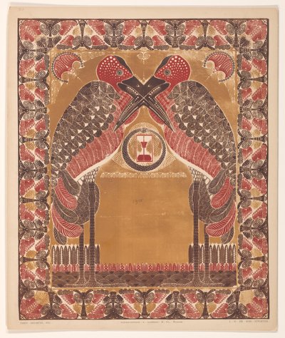 Two Standing Birds with Crossed Beaks and an Hourglass by Theo Neuhuys