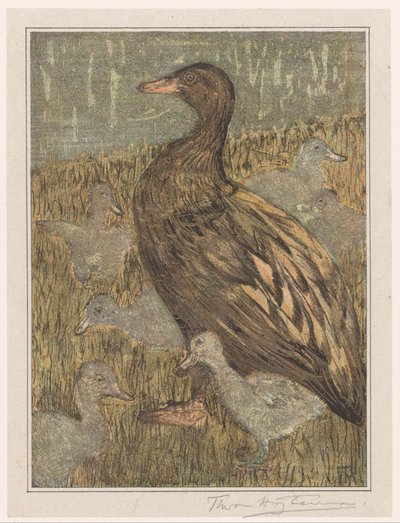 Duck with Ducklings by the Waterside by Theo van Hoytema (signed by artist)