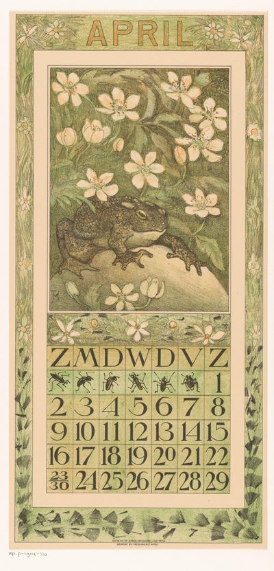 Calendar Page April with Frog by Theo van Hoytema
