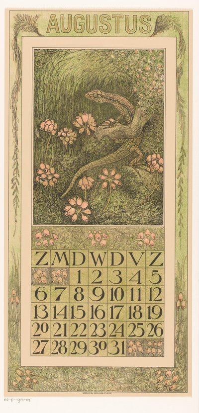 Calendar Page August with Lizard and Heather by Theo van Hoytema