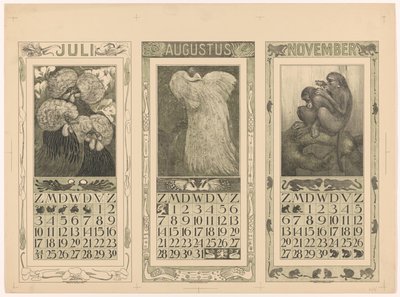 Calendars for July, August, and November 1910 by Theo van Hoytema