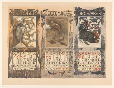 Calendars for October, September, and December 1903 by Theo van Hoytema