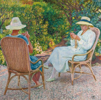 Maria and Elisabeth van Rysselberghe Knitting in the Garden, c.1912 by Théo van Rysselberghe