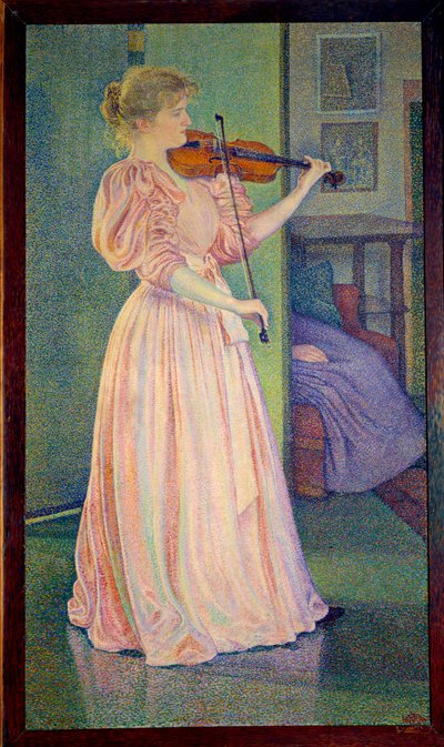 Portrait of Irma Sethe playing the violin by Théo van Rysselberghe