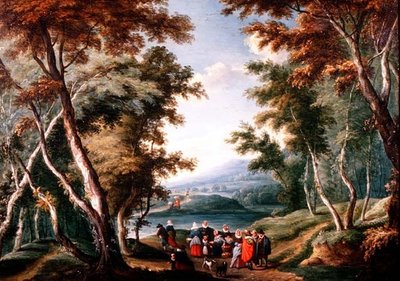 Wooded Landscape with Fruit Sellers and other Figures by Theobald (circle of) Michau