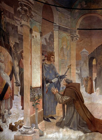 King Louis IX presents the Charter of Foundation of the College of Sorbonne to Robert de Sorbon by Theobald Chartran