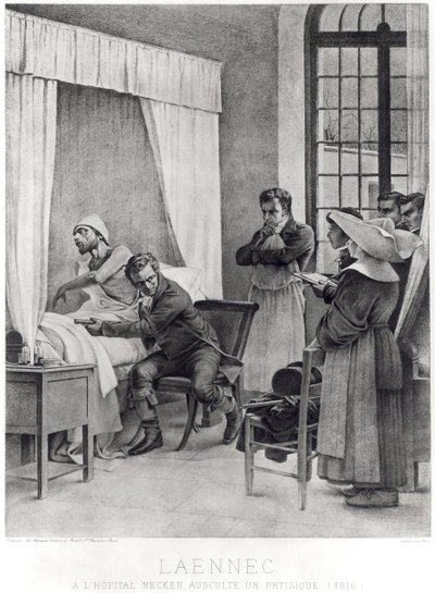 Rene Theophile Hyacinthe Laennec listening to the chest of a man with consumption by Theobald Chartran
