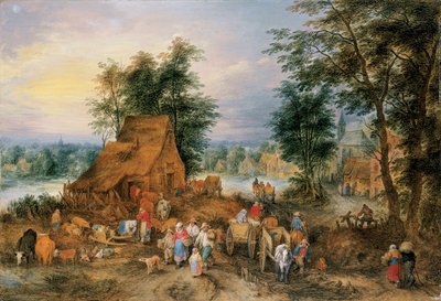 A Village Scene with Peasants at Work by Theobald Michau