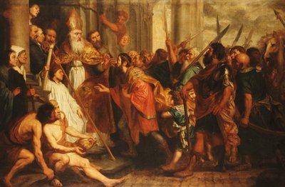 Saint Ambrose, Bishop of Milan, Refusing Emperor Theodosius Admission to Milan Cathedral by Theodor Boeyermans