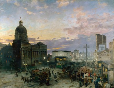 View of Washington Street in Indianapolis at Twilight by Theodor Groll