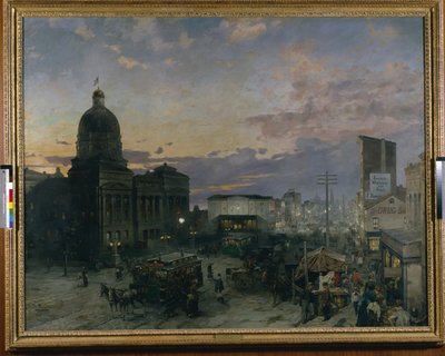 Washington Street, Indianapolis At Dusk by Theodor Groll