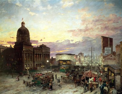 Washington Street, Indianapolis at Dusk by Theodor Groll