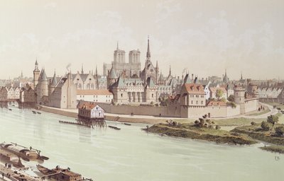 Ile de la Cite in 1530 by Theodor Josef Hubert Hoffbauer