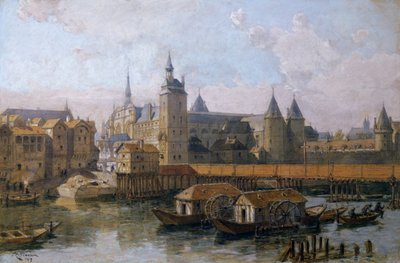 The Ile de la Cite and the Palais de Justice in the 16th century by Theodor Josef Hubert Hoffbauer