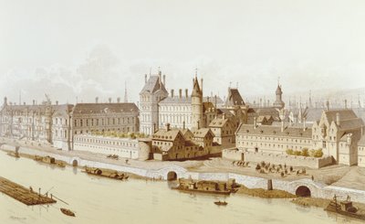 The Louvre and the Hôtel du Petit-Bourbon in 1622 during the reign of Louis XIII by Theodor Josef Hubert Hoffbauer