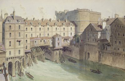 View of Petit Chatelet and the Petit Pont in 1717, illustration from 