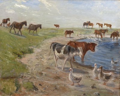 Calves and Geese at a Watering Hole on the Island of Saltholm by Theodor Philipsen